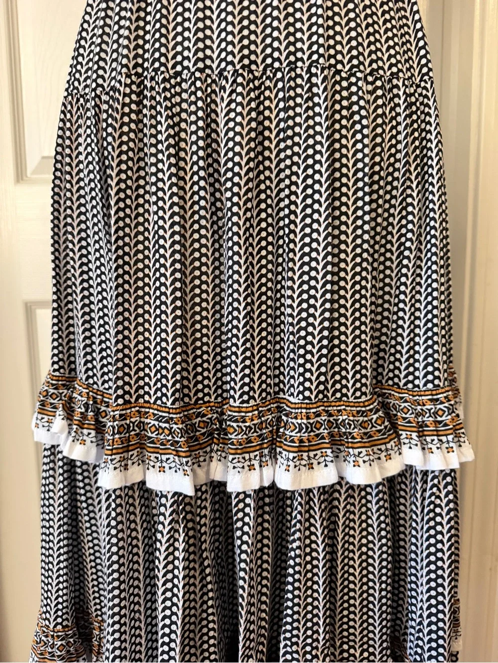 Tiered Black & White Printed Midi Skirt